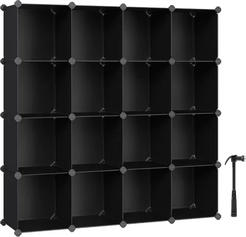 Vista 8 de SONGMICS Organizador de Almacenamiento en Cubos, Juego de 12 Cubos de Plástico, Estante para Libros, Organizadores de Armario y Almacenamiento