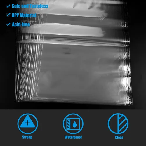 Vista 5 de Patelai 100 bolsas de almacenamiento transparentes sin ácidos, de 16 3/8 x 20 1/8 pulgadas, de plástico resellable, autoadhesivas, con cierre