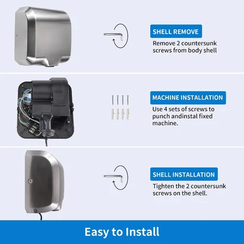 Vista 6 de Goetland Secador de manos comercial de acero inoxidable 1800w automático de alta velocidad resistente con pulido mate, paquete de 2