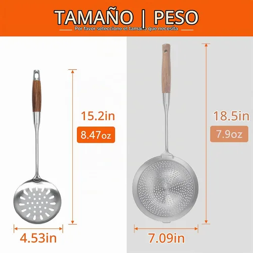 Vista 7 de GREATLINK Cucharón para colar, cucharas ranuradas para cocinar y freír, utensilios de cocina duraderos de acero inoxidable 304, cuchara coladora