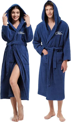 Vista 15 de AW BRIDAL 2Pcs His and Hers Robes, Mr and Mrs Matching Bathrobe for Couples Falcon Robe - Monograma blanco suyo/para ella