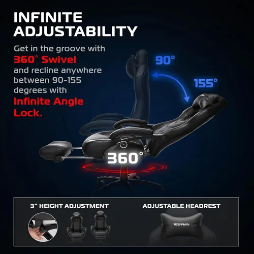 Vista 5 de RESPAWN 110 Pro Silla Ergonómica para Juegos con Reposapiés para Adultos - Cómoda Silla Reclinable de Oficina para Juegos con Soporte Lumbar