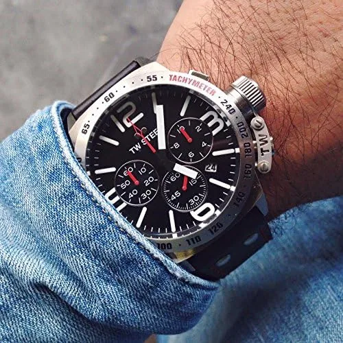 Vista 7 de TW Steel Classic Canteen Mens 45mm Quartz Watch with Chronograph Display and Leather Strap