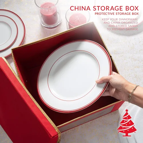 Vista 3 de Simplify Caja de almacenamiento de vajilla para platos navideños 12.2 pulgadas China de Navidad 12 separadores de fieltro Ajuste de vajilla