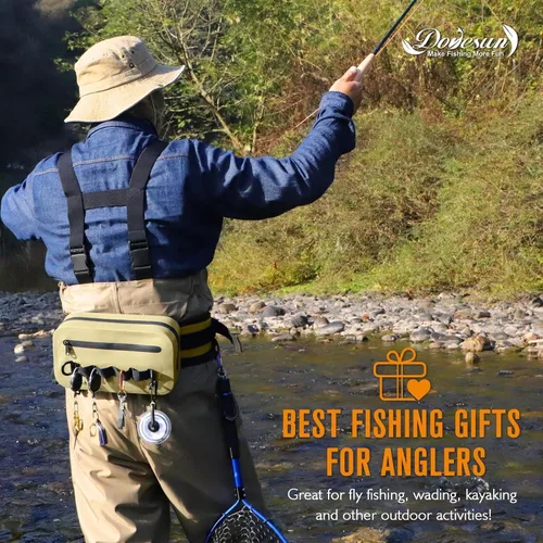 Vista 8 de Dovesun Riñonera de pesca impermeable para hombres 3.3L bolsa de pesca con mosca bolsa de pecho con cremallera hermética