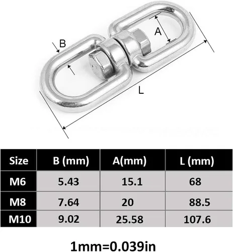 Vista 6 de Lependor Gancho giratorio de acero inoxidable 304 de doble extremo, grillete giratorio ojo a ojo, accesorios de conector de anillo de doble extremo