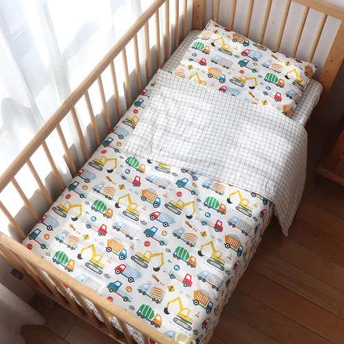 Vista 10 de Juego de ropa de cama de cuna 100% algodón para bebés, niños y niñas, 3 piezas, incluye funda de edredón, sábana bajera, funda de almohada Caqui