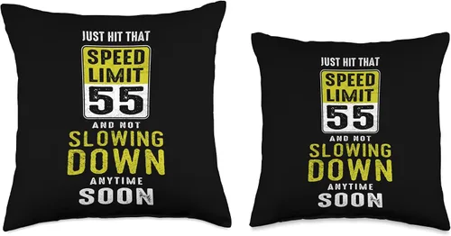 Vista 3 de Hit That Speed Limit Sign 55 Not Slowing Down 55th Almohada de cumpleaños, 18 x 18 pulgadas, multicolor