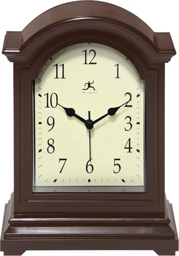 Vista 7 de Infinity Instruments Reloj de abuelo en miniatura para repisa de chimenea, reloj de mesa vintage con diseño antiguo, 9" x 6", negro Reloj