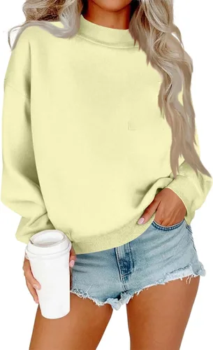 Vista 21 de Sudadera de manga larga para mujer, sudaderas de gran tamaño, ajuste holgado, color liso, tallas S-2XL