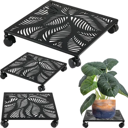 Vista 11 de Paquete de 1 carrito cuadrado de metal de 12 pulgadas con ruedas, soporte grande para plantas rodantes para interiores y exteriores, carrito