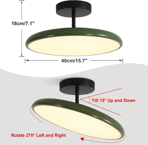 Vista 2 de KCO Lighting Iluminación Vintage Verde Luz de Techo Empotrada Negra Luz de Techo Semi Empotrada de Mediados de Siglo Moderno Lámpara de Techo