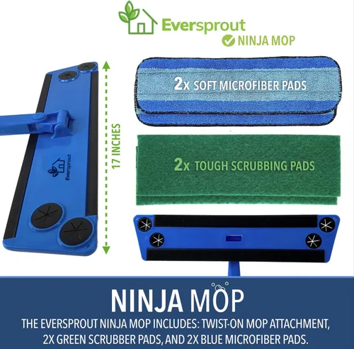 Vista 2 de EVERSPROUT Never-Streak Ninja - Cabezal de limpieza de pisos, 4 almohadillas de repuesto reutilizables y lavables, solo accesorio de almohadilla