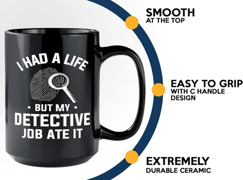 Vista 5 de Taza de café detective de 15 onzas, color negro -i had a - oficial de policía policía patrulla detective sheriff policial policía Academia