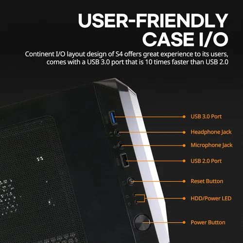 Vista 2 de Zalman S4 ATX Mid-Tower - Carcasa para computadora de escritorio, 2 ventiladores silenciosos de 4.724 in Diseño moderno, panel lateral tintado