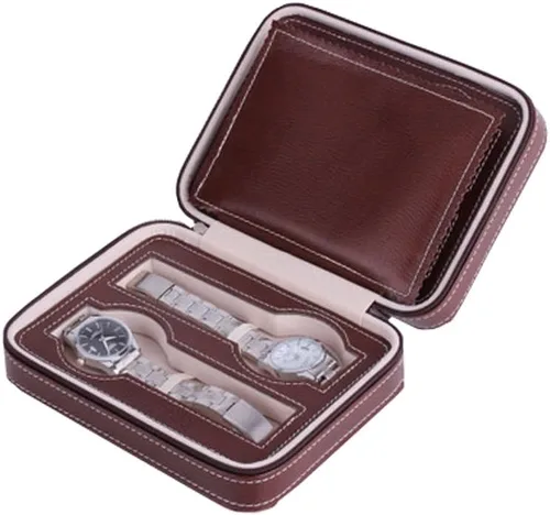 Vista 2 de Aco&bebe House Caja de viaje negra con cremallera, colección organizadora de relojes, piel sintética de fibra de carbono de alta calidad