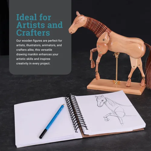 Vista 7 de U.S. Art Supply Maniquí de caballo de madera de 8 pulgadas para dibujar - Maniquí articulado con base y cuerpo flexible para dibujar la figura equina