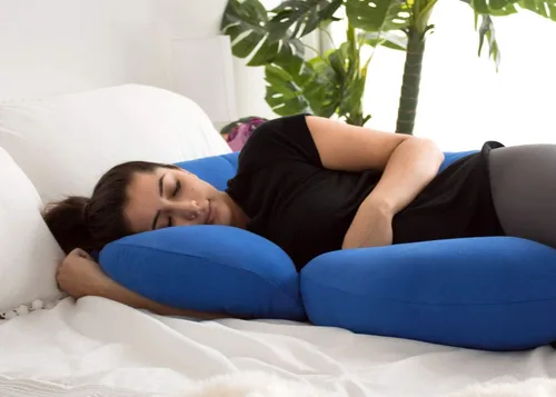 Vista 4 de Pharmedoc Almohadas de embarazo, almohada de cuerpo completo en forma de C - Funda de jersey azul - Almohadas de embarazo para dormir - Almohadas