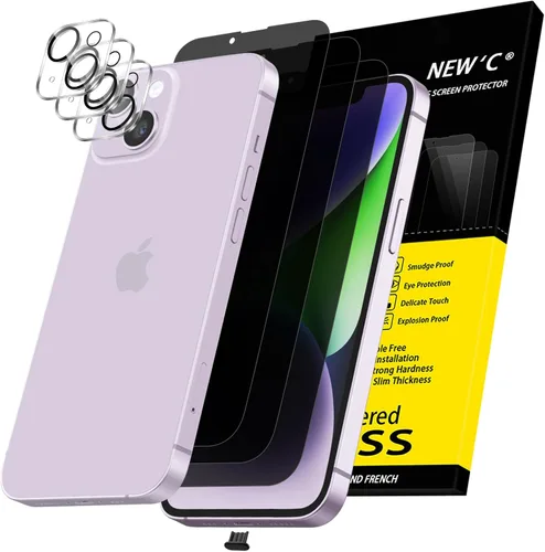 Vista 20 de NEW'C 3x Protector de privacidad para pantalla de iPhone 13 (15,49 cm) + 3x Protector de lente de cámara, protección del sensor, película de vidrio