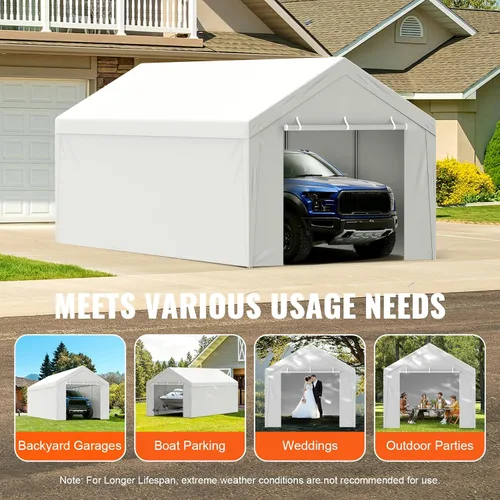 Vista 73 de VEVOR Cobertizo Tienda de Almacenamiento Exterior Portátil Resistente de 6 x 8 x 7 pies, Refugio de Cochera Garaje Impermeable con Puerta Enrollable