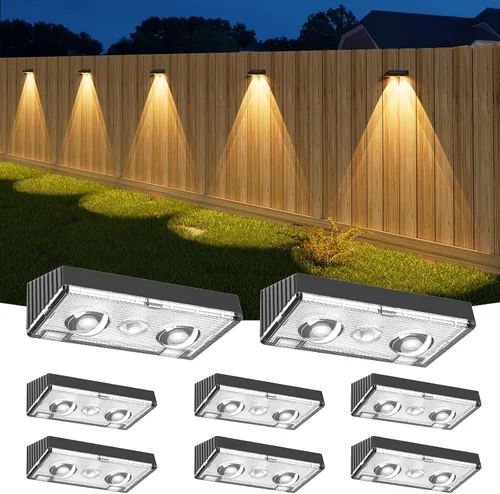 Vista 9 de NIORSUN - Luces solares para valla, paquete de 8 luces solares para terraza, color blanco cálido, bombilla impermeable para exteriores LED IP65