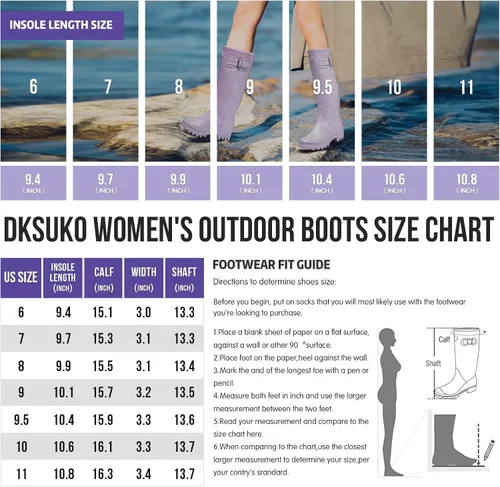 Vista 6 de DKSUKO Women's Tall Rain Boots Garden Boots Waterproof Wellington Rubber Boots