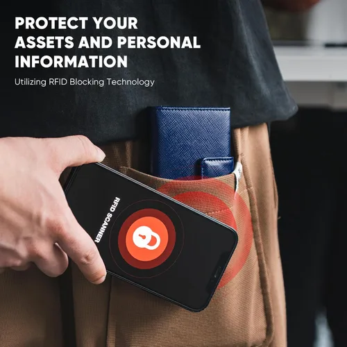 Vista 4 de VULKIT Cartera de tarjeta RFID para hombres, cartera delgada y compacta para hombre, cartera de cuero con bloqueo RFID, cartera de tarjetas