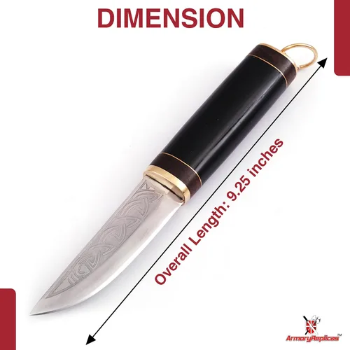Vista 2 de Armory Replicas Cuchillo vikingo al aire libre de estilo noruego escandinavo con funda, hoja grabada