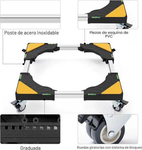 Vista 4 de W B D WEIBIDA Rodillo Móvil con 4 Ruedas con Seguro, Plataforma Rodante Ajustable para Muebles, Soporte para Mini Refrigerador, Carrito