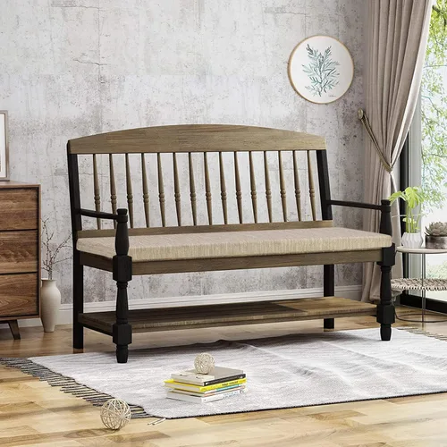 Vista 3 de baibu Cojín de Banco Antideslizante de 36 Pulgadas para Interiores y Exteriores con Lazos, Cojín de Asiento de Banco Rectangular Clásico
