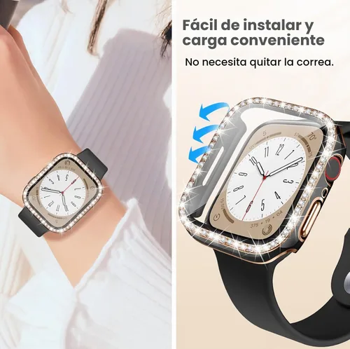 Vista 8 de Goton - Pack de 2 Fundas Bling para Apple Watch con Protector de Pantalla 40mm SE 3/2/1, Series 6/5/4, Funda con Purpurina para Mujer con Diamantes
