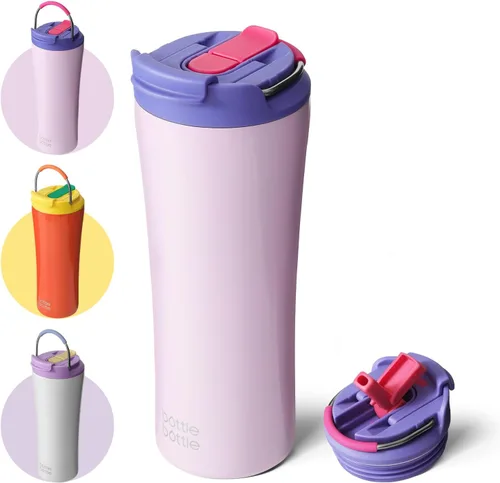 Vista 8 de BOTTLE BOTTLE Vasos de café aislados con tapa de doble uso y pajita, taza Flores de cerezo