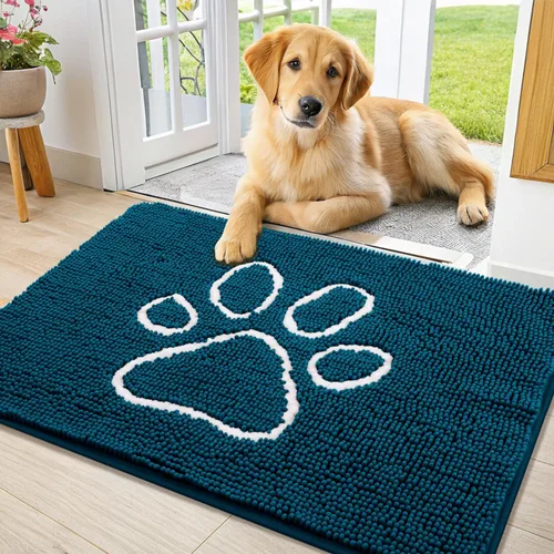Vista 222 de Smiry Tapete para puerta de perro para patas fangosas, absorbente y Gris y negro