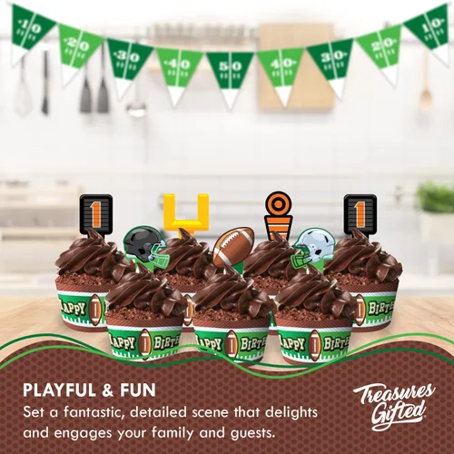 Vista 5 de Treasures Gifted Decoraciones y envoltorios para cupcakes de fútbol con el número 24 de feliz cumpleaños, decoraciones para fiestas de fútbol