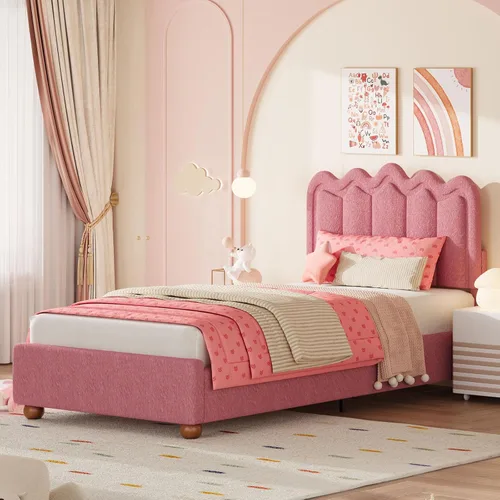 Vista 13 de LIDYUK Marco de cama individual con cabecera ajustable, marco de cama tapizado Boucle tamaño individual, marco de cama de plataforma con soporte