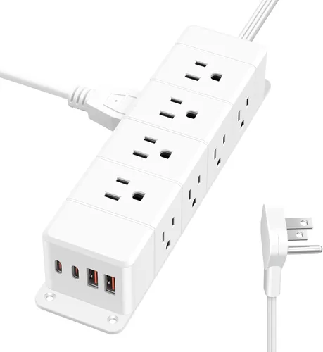 Vista 9 de Regleta de alimentación de carga rápida de 40 W para debajo del escritorio con interruptor, regleta de alimentación montable de 12 salidas con 4