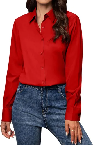 Vista 10 de Camisas con botones para mujer de ajuste clásico, camisa de vestir, camisa de trabajo, de negocios, casual, de manga larga, blusa, tops