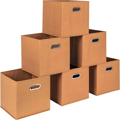 Vista 16 de Household Essentials Cubos de Almacenamiento de Tela Plegables Paquete de 6 – 11x11x11 Contenedores No Tejidos Apilables con Lados de Cartón