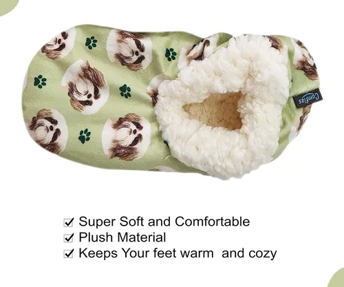 Vista 3 de Shih Tzu - Pantuflas súper suaves E&S Pets Regalos Shih Tzu Pantuflas acogedoras de casa Parte inferior antideslizante Talla única Pantuflas