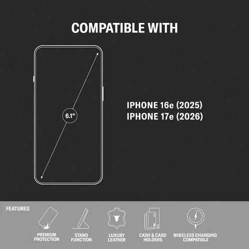 Vista 2 de TORRO Funda de cuero compatible con iPhone 17e y iPhone 16e (6.1 pulgadas 2026/2025) - Funda de cuero premium tipo cartera con soporte y ranuras