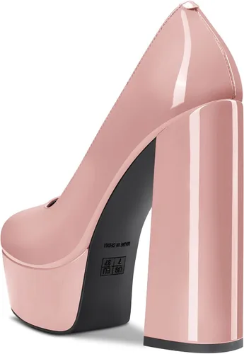Vista 3 de TNYNFBEB Zapatos de tacón de plataforma alta para mujer, con puntera redonda, sin cordones, básicas, clásicas, de 5.5 pulgadas