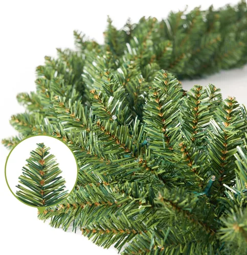 Vista 5 de Somikis - Pack de 2 guirnaldas de Navidad preiluminadas de 2.7 m con 50 luces LED artificiales y diseño clásico de pino verde para repisa