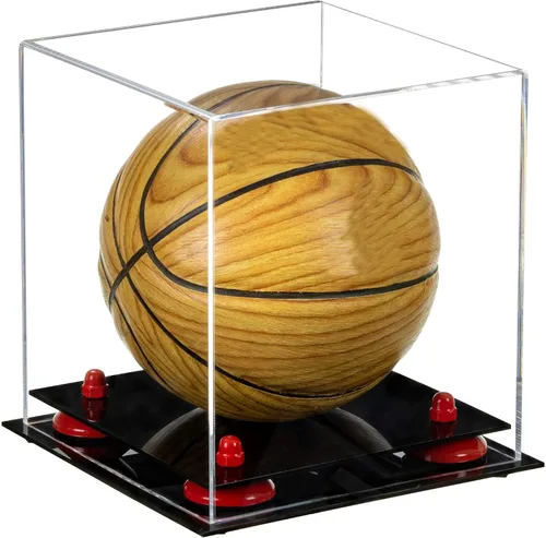 Vista 60 de Better Display Cases Mini acrílico - Miniatura (no tamaño completo) Baloncesto vitrina con elevadores negros y espejo (A015-BR)
