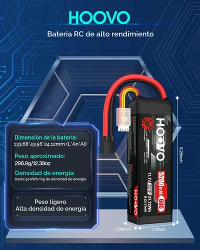 Vista 3 de HOOVO Batería LiPo de 11.1V 3S 5200mAh 60C con enchufe Tr 2Packs