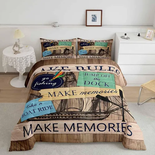 Vista 13 de Lake House - Juego de edredón tamaño individual, juego de ropa de cama rústica de granja vieja de 2 piezas para niños, adolescentes y adultos