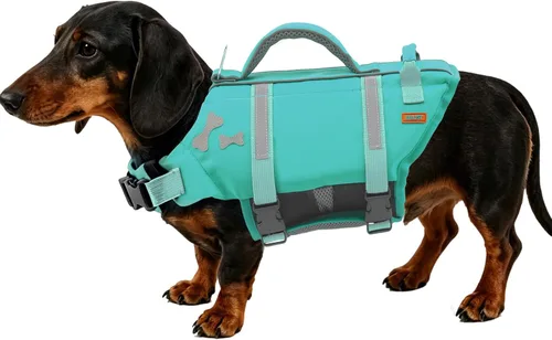 Vista 15 de EMUST Chalecos salvavidas para perros, chaleco flotante para canotaje con 2 Brillante rosa