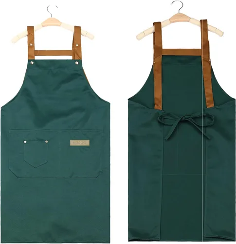 Vista 2 de MXY Delantal para mujeres y hombres, lona de cera ajustable, 5 bolsillos para herramientas, delantal de trabajo para tareas domésticas, cocina