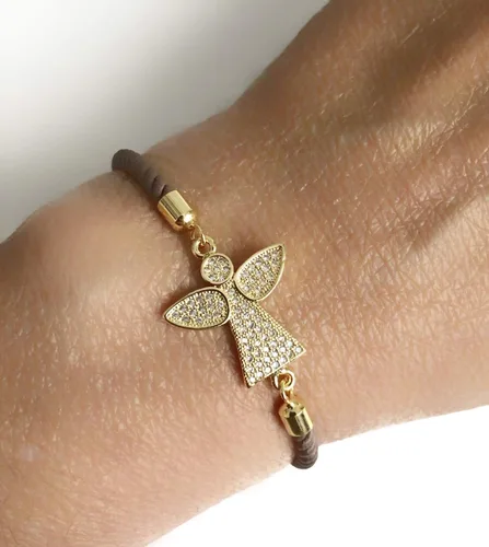 Vista 2 de Guardian Angel Charm CZ Adjustable Brown Bracelets for Women