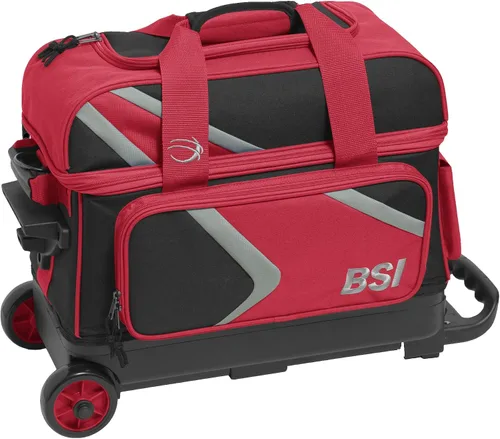 Vista 28 de BSI Dash Roller Bowling Bag with Smooth Rolling Wheels, Padded Ball Compartment, Retractable Locking Handle, & Shoe Pocket Negro/Azul/Gris