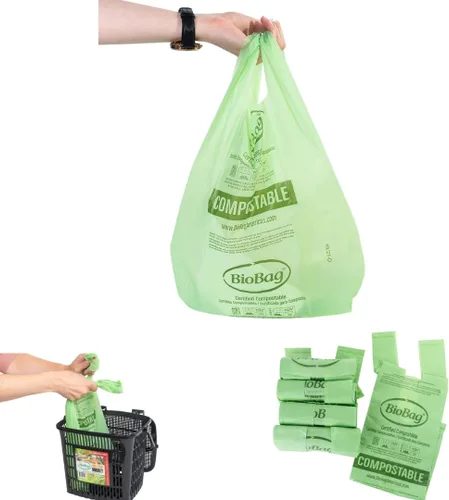 Vista 13 de Bolsas de basura compostables con cordón de 1.2 galones para restos de alimentos de BioBag, 80 unidades, certificadas por BPI, cumplen
